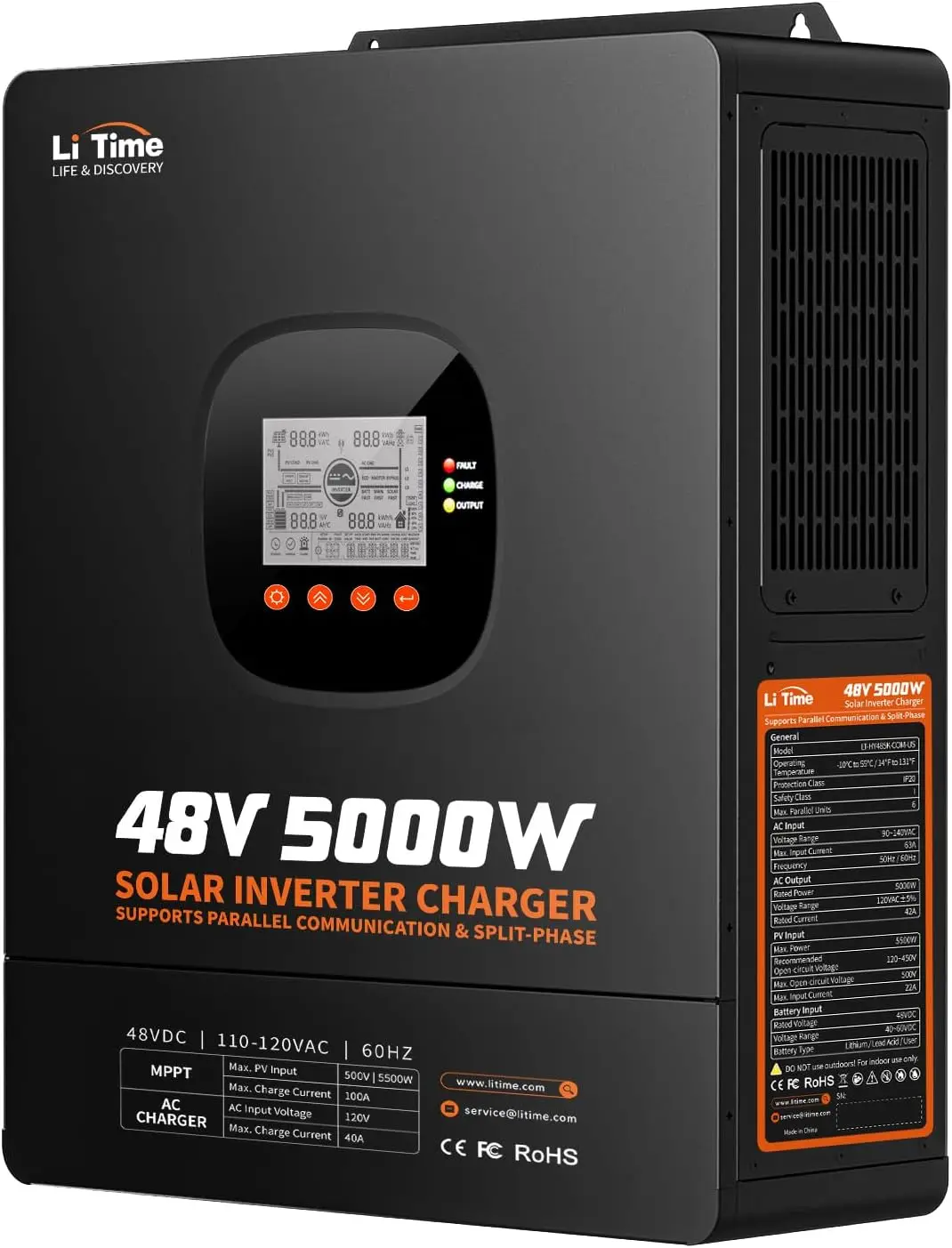 Parallel Solar Inverter 48V 5000W Mppt - LiTime, inverter caricatore ibrido solare da
